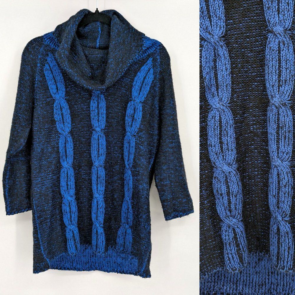 Notations Cable Knit Sweater Cowl Neck Blue Winter Cozy Size Large
